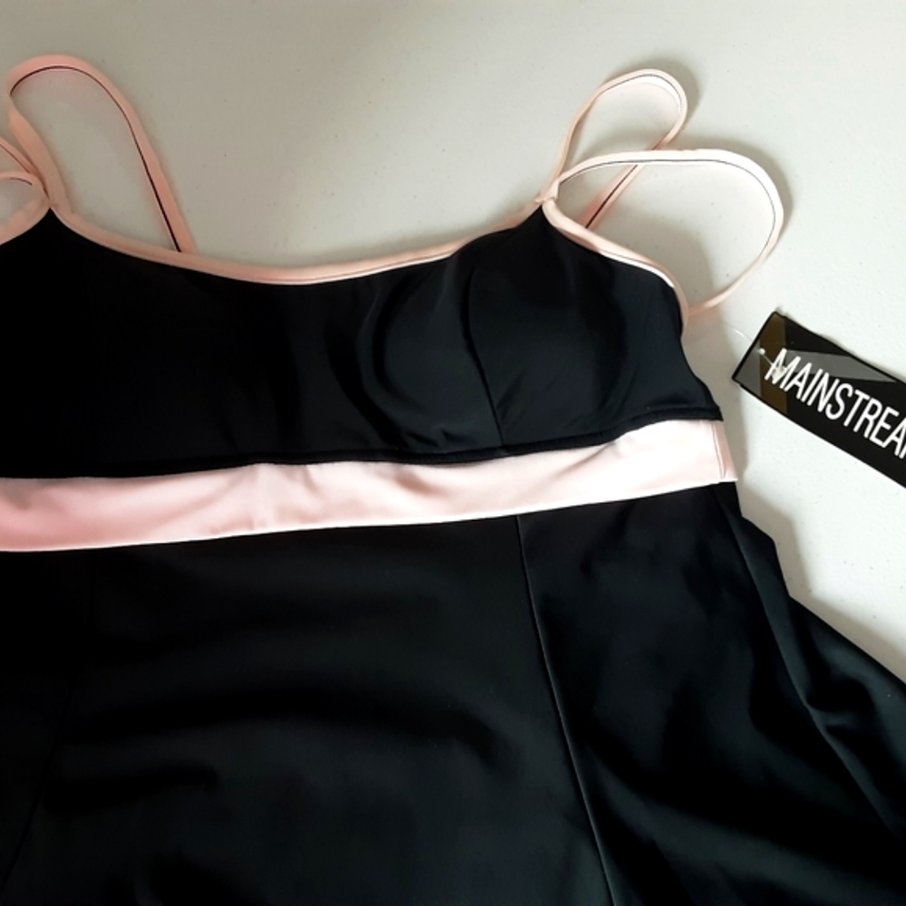 MAINSTREAM SWIMWEAR BLACK PINK SWIM DRESS BATHING SUIT SIZE 14 NWT
